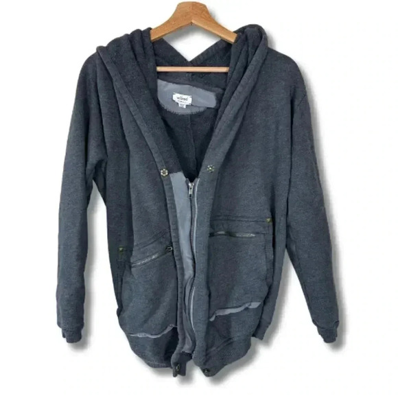 Aritzia Wilfred Rousseau Zip Up Studded Slouchy Oversized Hoodie Gray XS - Picture 1 of 5